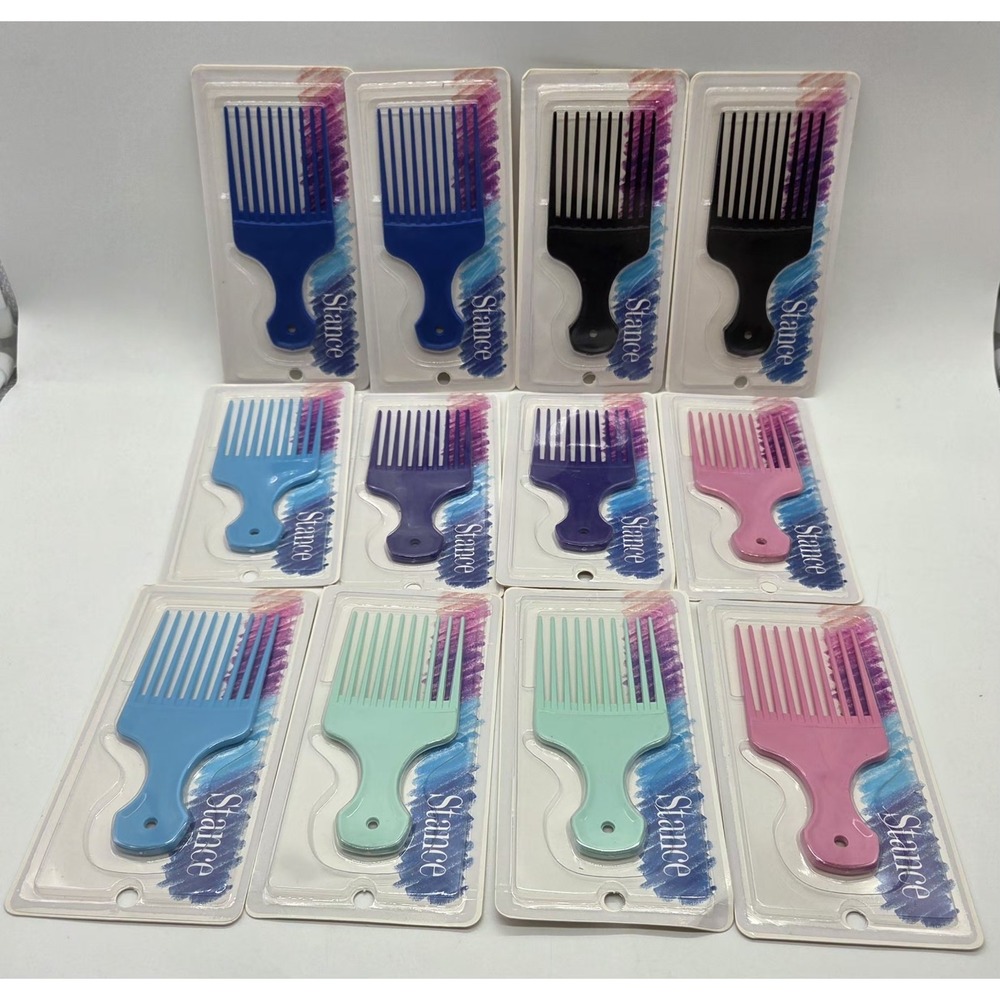 NEW Lot 12 Vintage STANCE Detangling Hair Pick Blue Black Pink Purple Aqua NOS